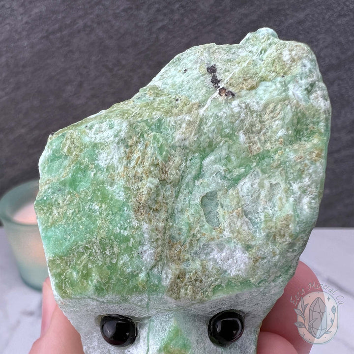 Green Moonstone with Black Tourmaline Hedgehog Specimen