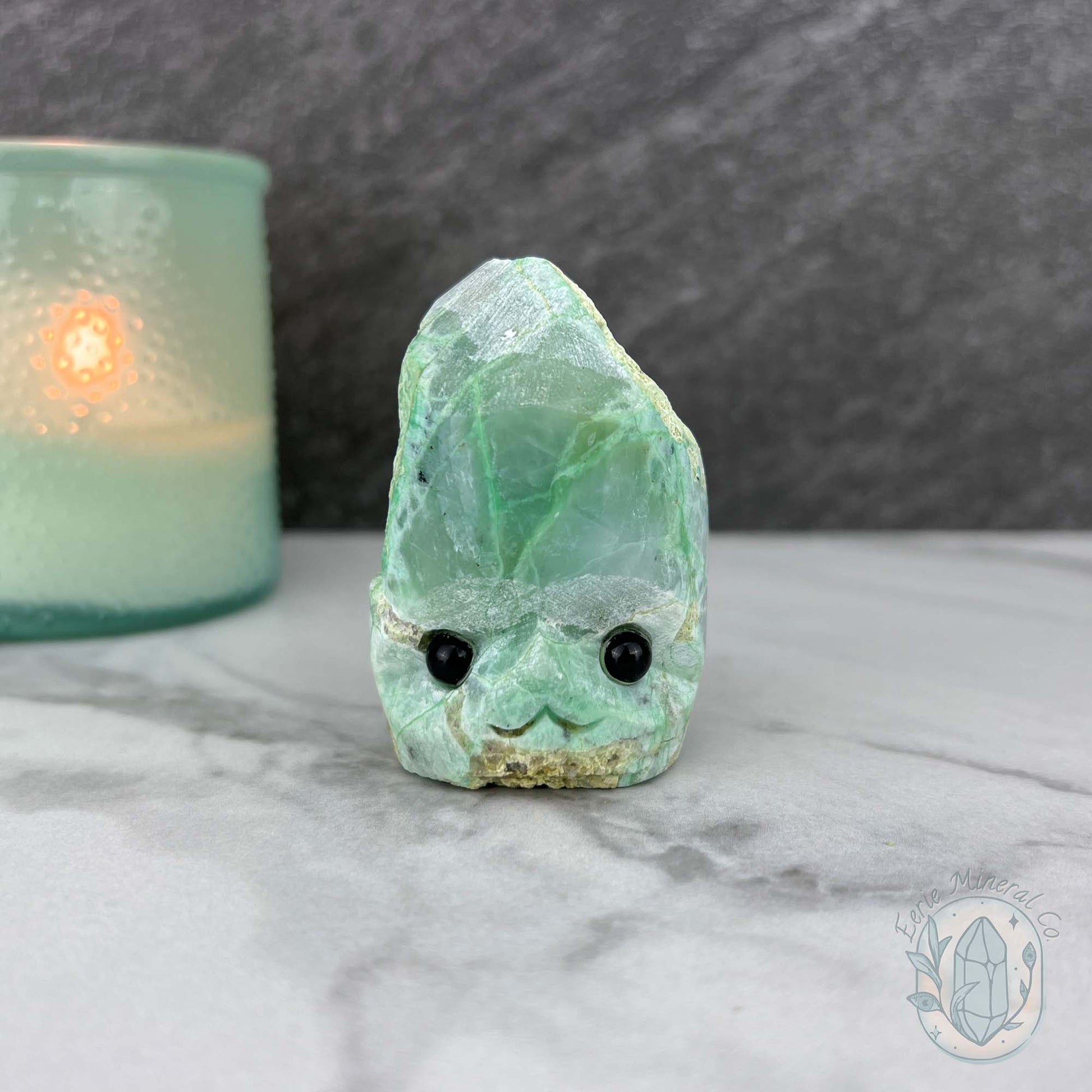 Green Moonstone with Black Tourmaline Hedgehog Specimen