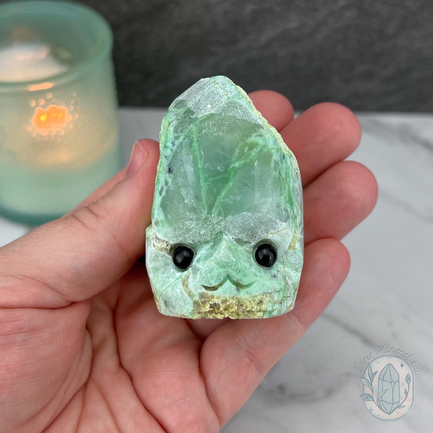 Green Moonstone with Black Tourmaline Hedgehog Specimen