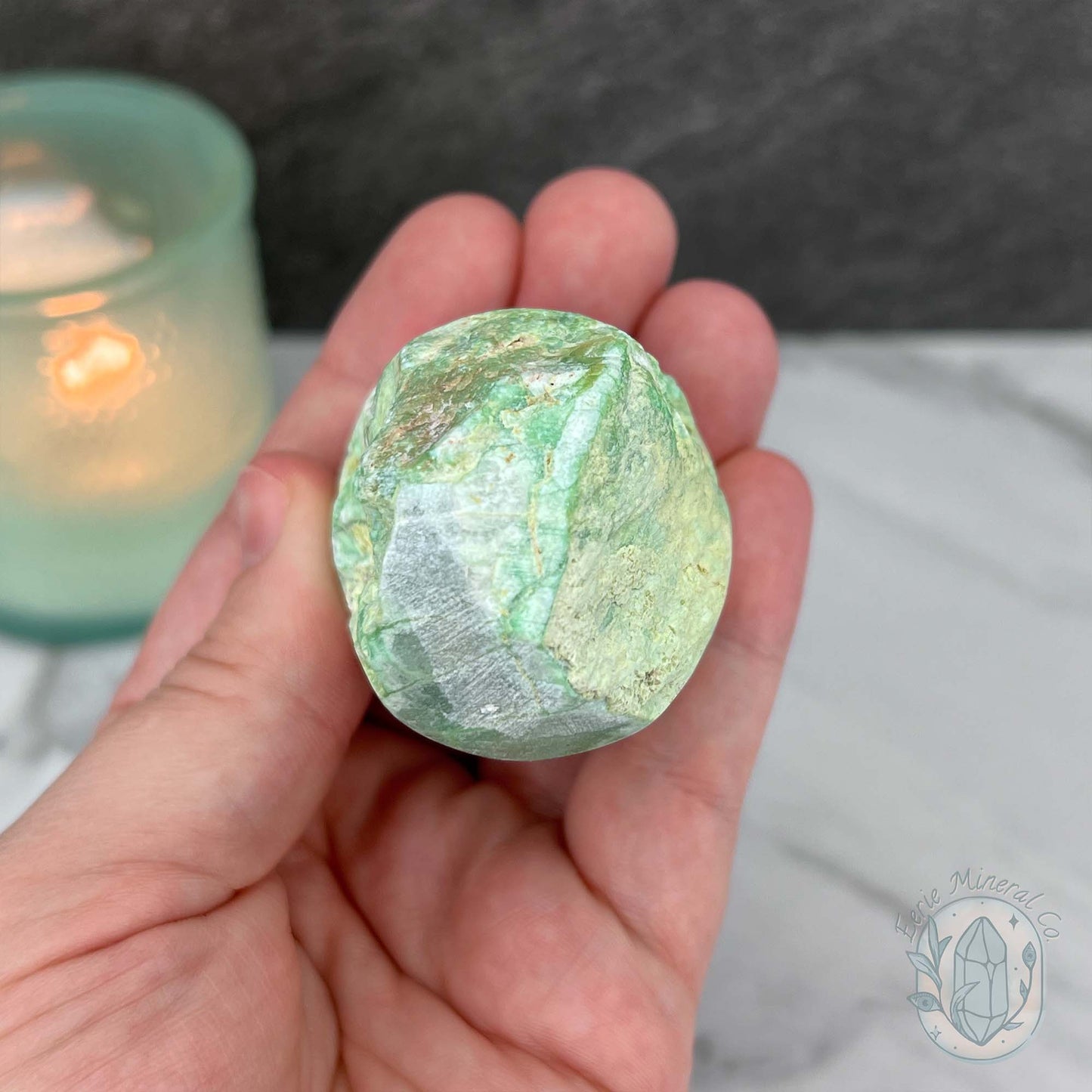 Green Moonstone with Black Tourmaline Hedgehog Specimen