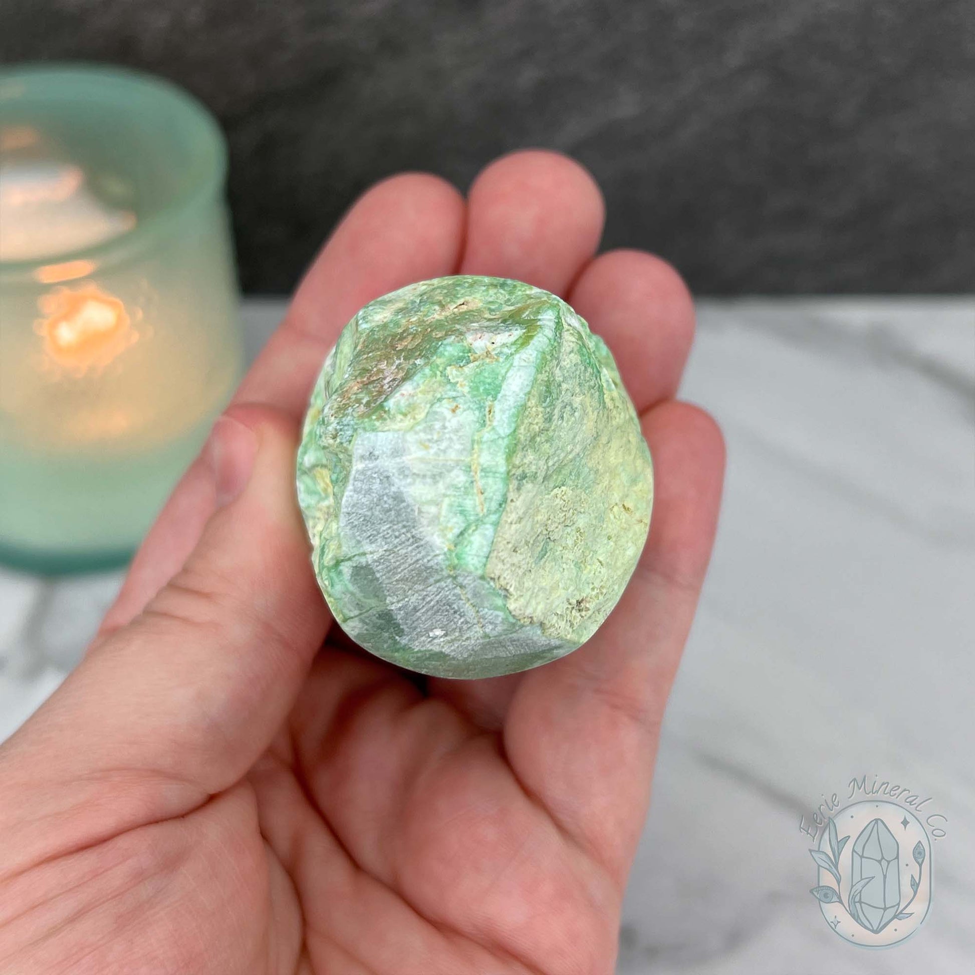 Green Moonstone with Black Tourmaline Hedgehog Specimen