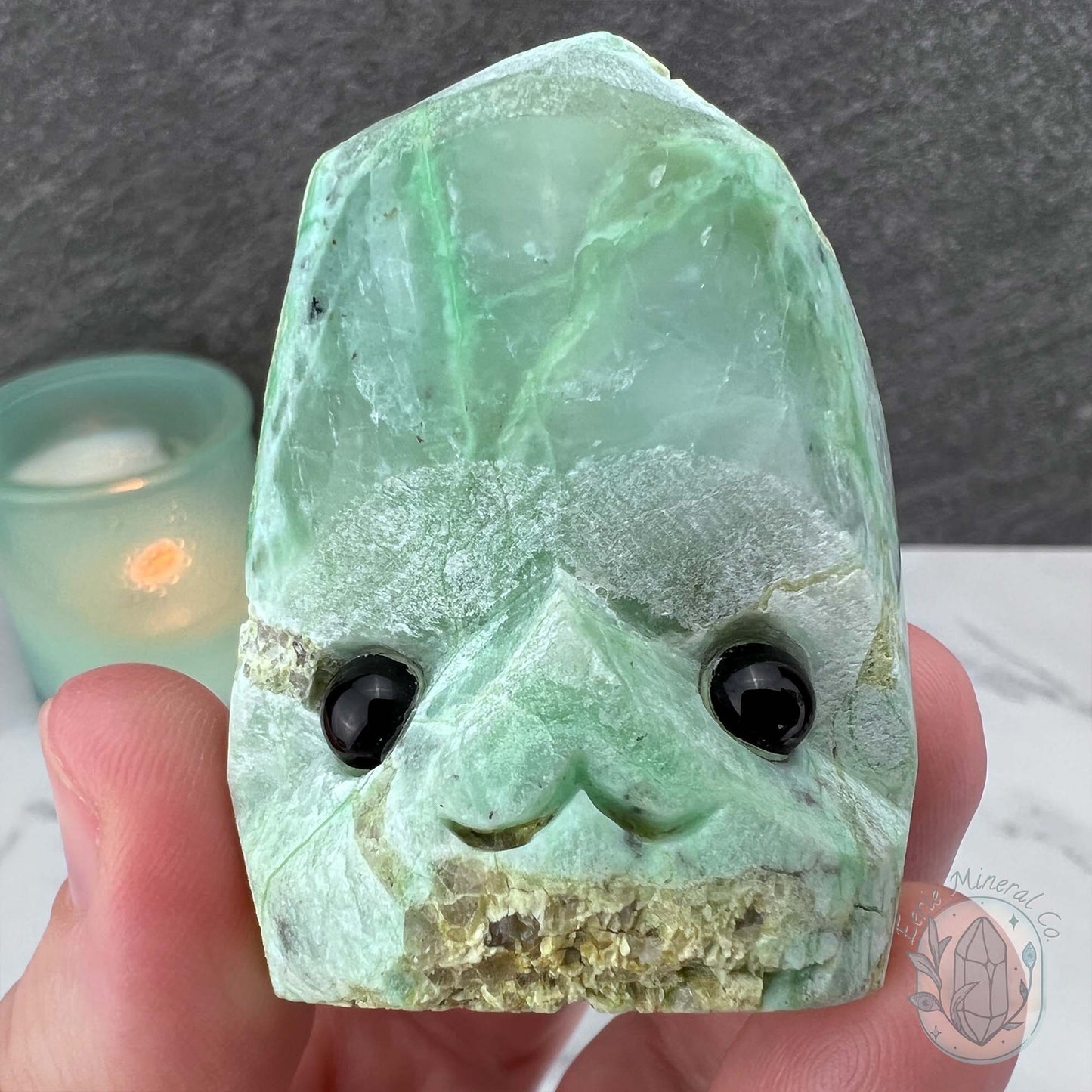 Green Moonstone with Black Tourmaline Hedgehog Specimen