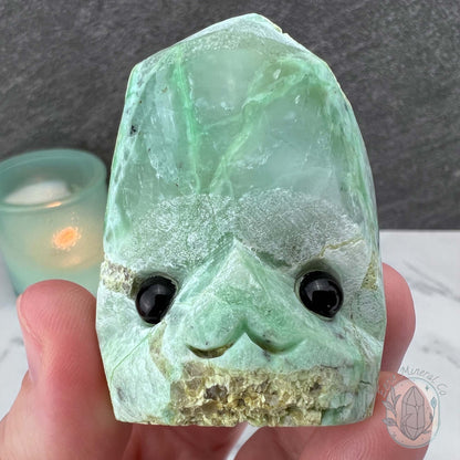 Green Moonstone with Black Tourmaline Hedgehog Specimen