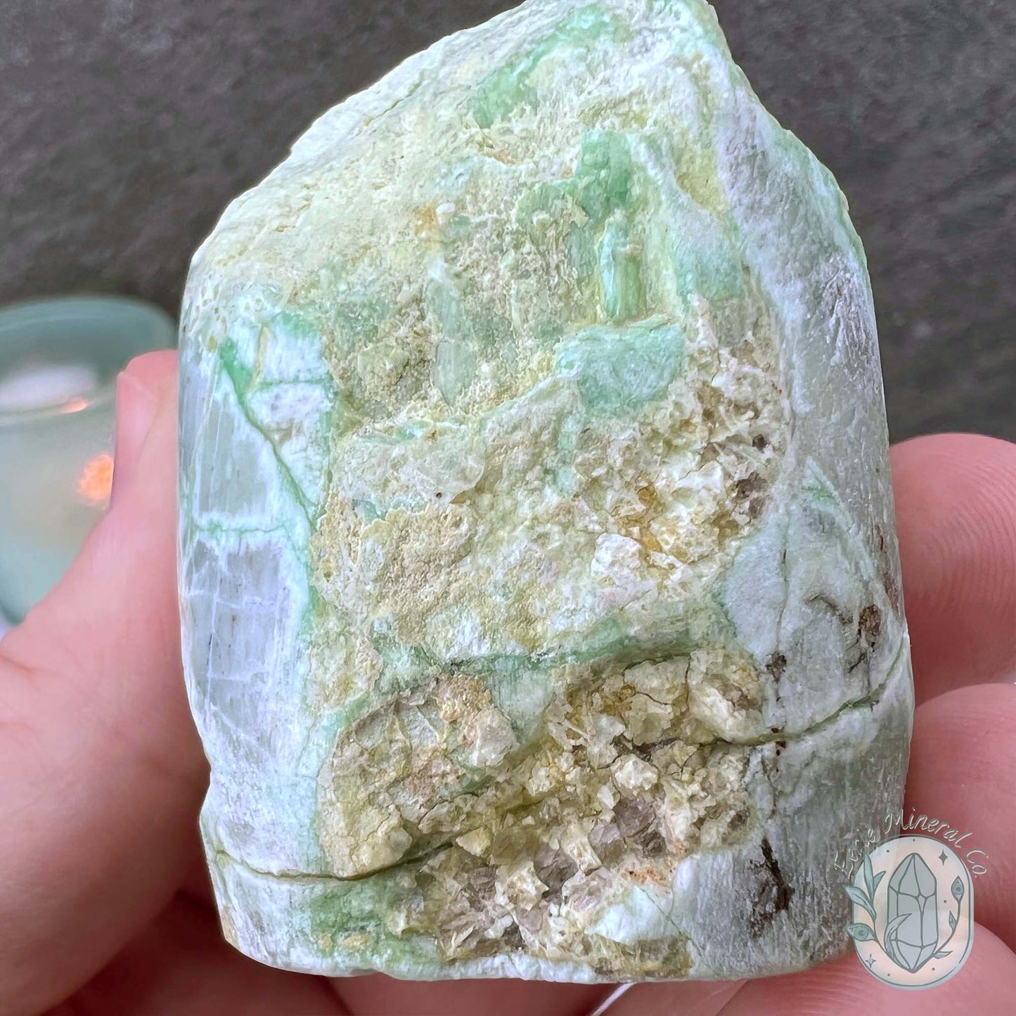 Green Moonstone with Black Tourmaline Hedgehog Specimen