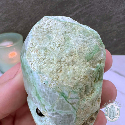 Green Moonstone with Black Tourmaline Hedgehog Specimen