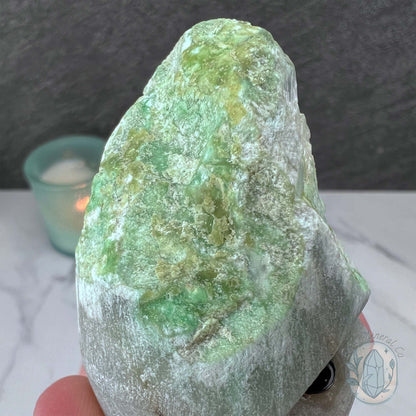 Green Moonstone with Black Tourmaline Hedgehog Specimen