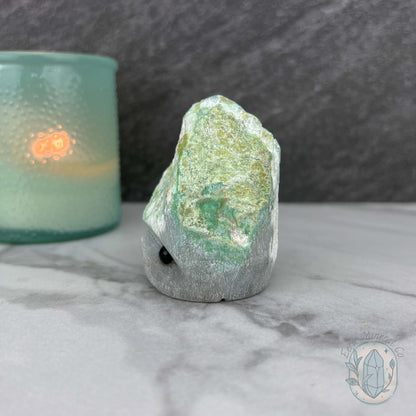 Green Moonstone with Black Tourmaline Hedgehog Specimen