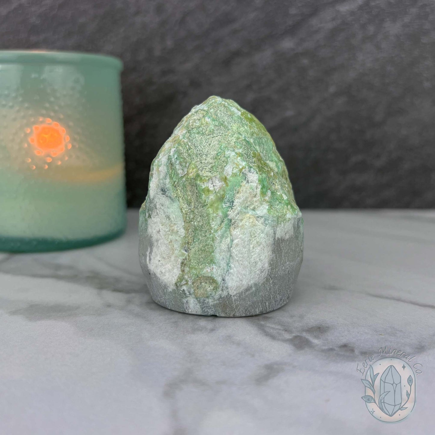 Green Moonstone with Black Tourmaline Hedgehog Specimen