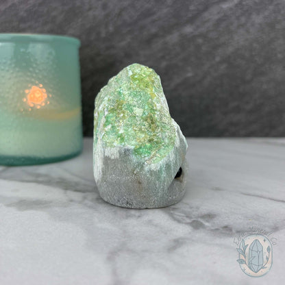 Green Moonstone with Black Tourmaline Hedgehog Specimen