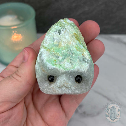 Green Moonstone with Black Tourmaline Hedgehog Specimen