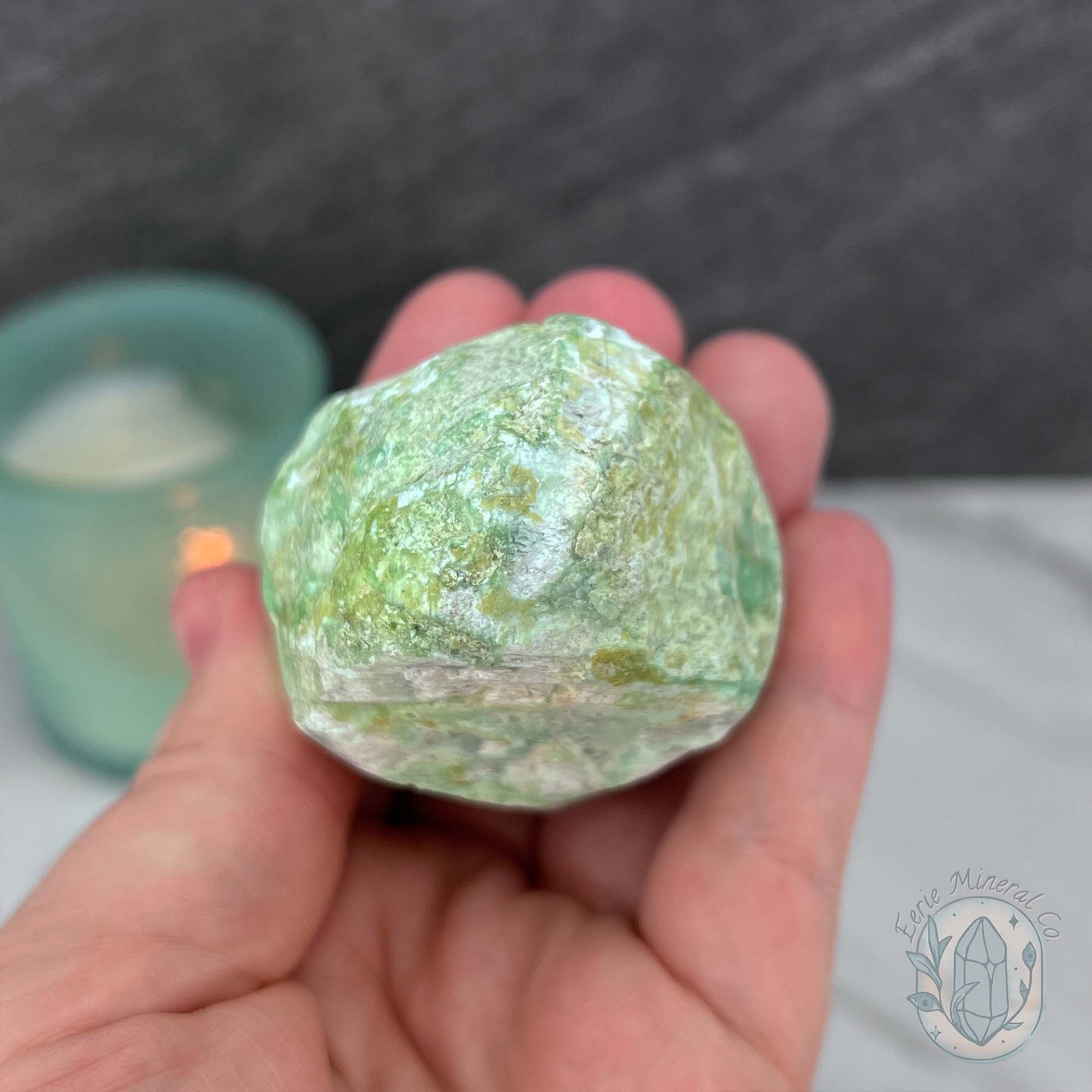 Green Moonstone with Black Tourmaline Hedgehog Specimen