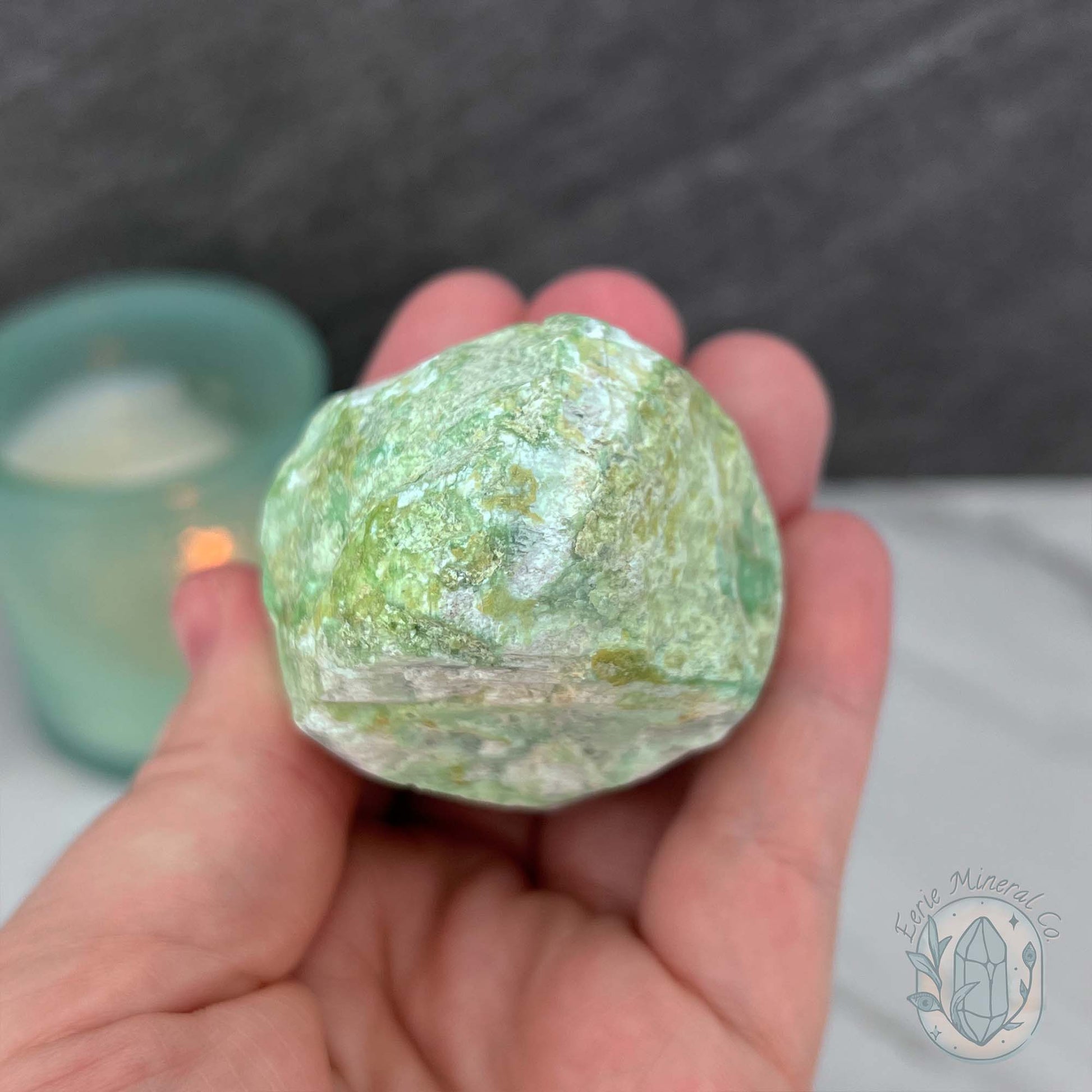 Green Moonstone with Black Tourmaline Hedgehog Specimen