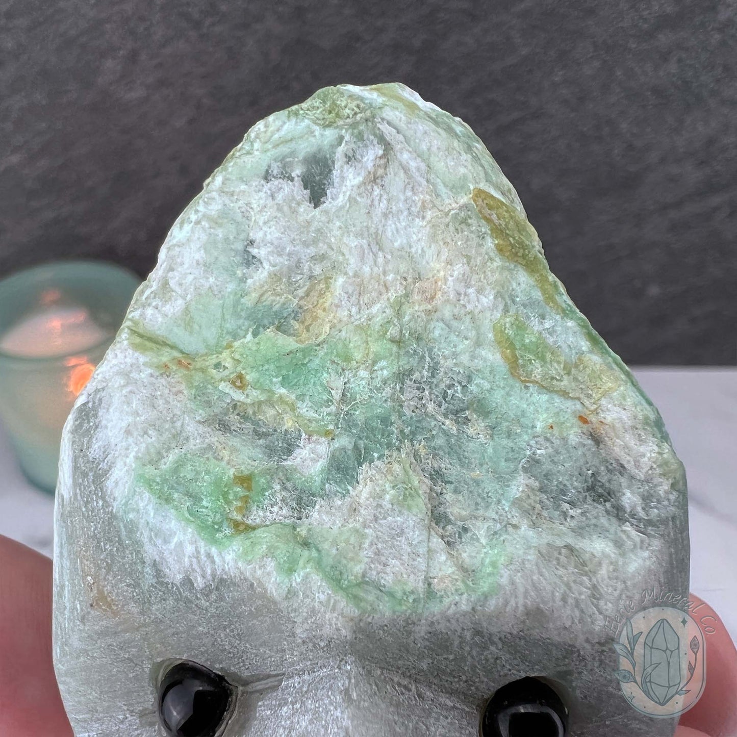Green Moonstone with Black Tourmaline Hedgehog Specimen