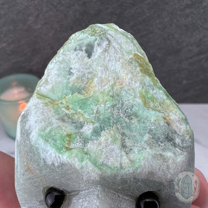 Green Moonstone with Black Tourmaline Hedgehog Specimen