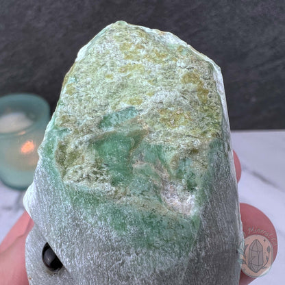 Green Moonstone with Black Tourmaline Hedgehog Specimen
