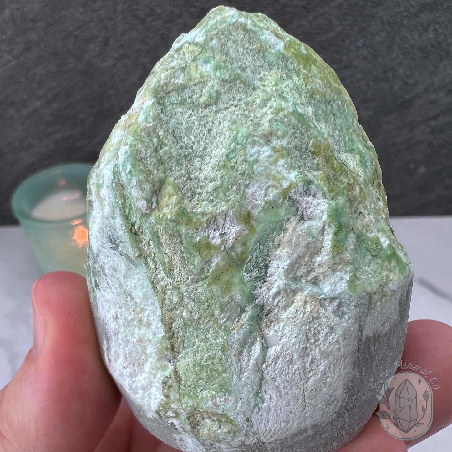 Green Moonstone with Black Tourmaline Hedgehog Specimen