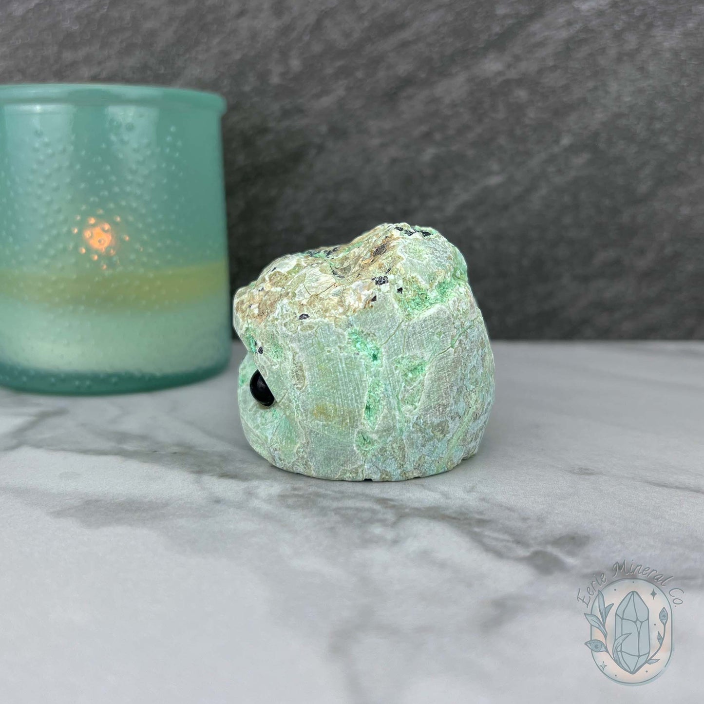 Green Moonstone with Black Tourmaline Hedgehog Specimen