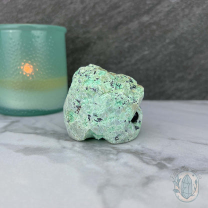 Green Moonstone with Black Tourmaline Hedgehog Specimen