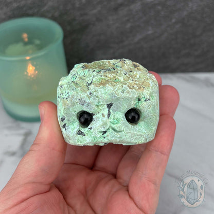 Green Moonstone with Black Tourmaline Hedgehog Specimen