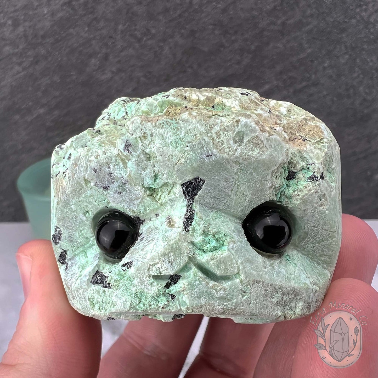 Green Moonstone with Black Tourmaline Hedgehog Specimen