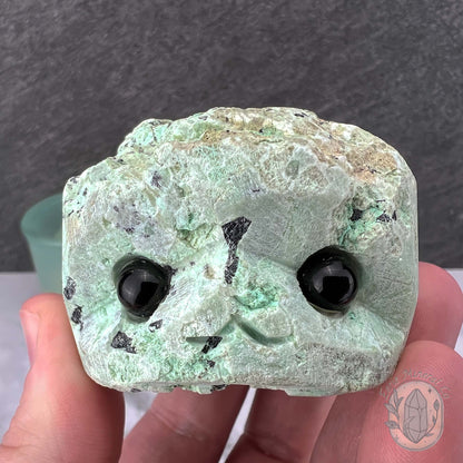 Green Moonstone with Black Tourmaline Hedgehog Specimen