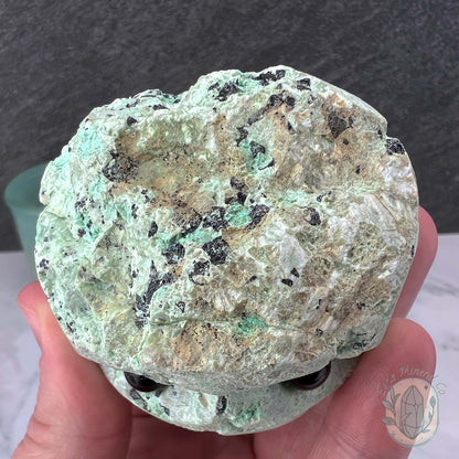 Green Moonstone with Black Tourmaline Hedgehog Specimen