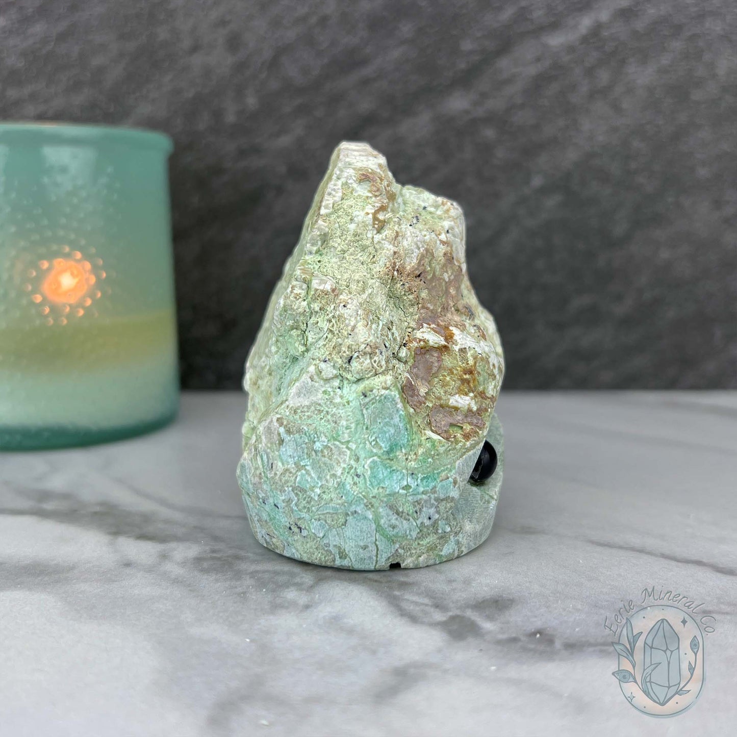 Green Moonstone with Black Tourmaline Hedgehog Specimen