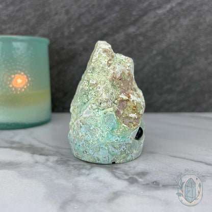 Green Moonstone with Black Tourmaline Hedgehog Specimen