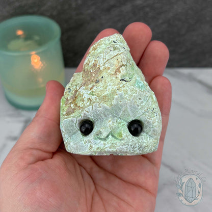 Green Moonstone with Black Tourmaline Hedgehog Specimen