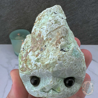 Green Moonstone with Black Tourmaline Hedgehog Specimen