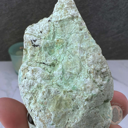 Green Moonstone with Black Tourmaline Hedgehog Specimen