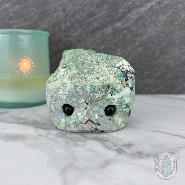 Green Moonstone with Black Tourmaline Hedgehog Specimen