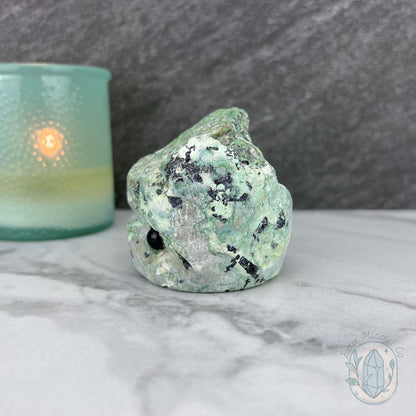 Green Moonstone with Black Tourmaline Hedgehog Specimen