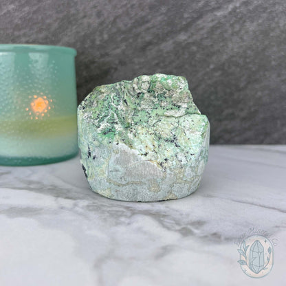 Green Moonstone with Black Tourmaline Hedgehog Specimen
