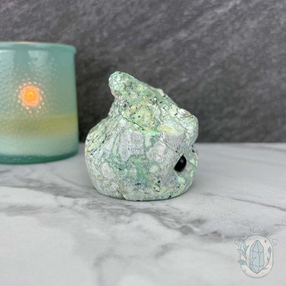 Green Moonstone with Black Tourmaline Hedgehog Specimen