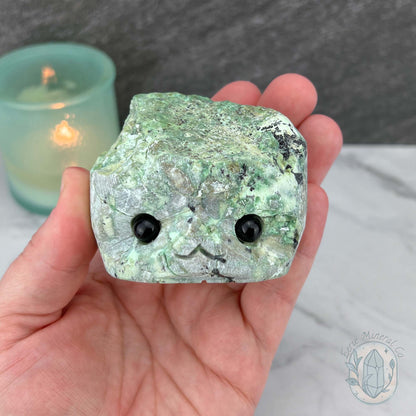 Green Moonstone with Black Tourmaline Hedgehog Specimen