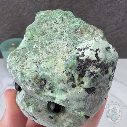 Green Moonstone with Black Tourmaline Hedgehog Specimen