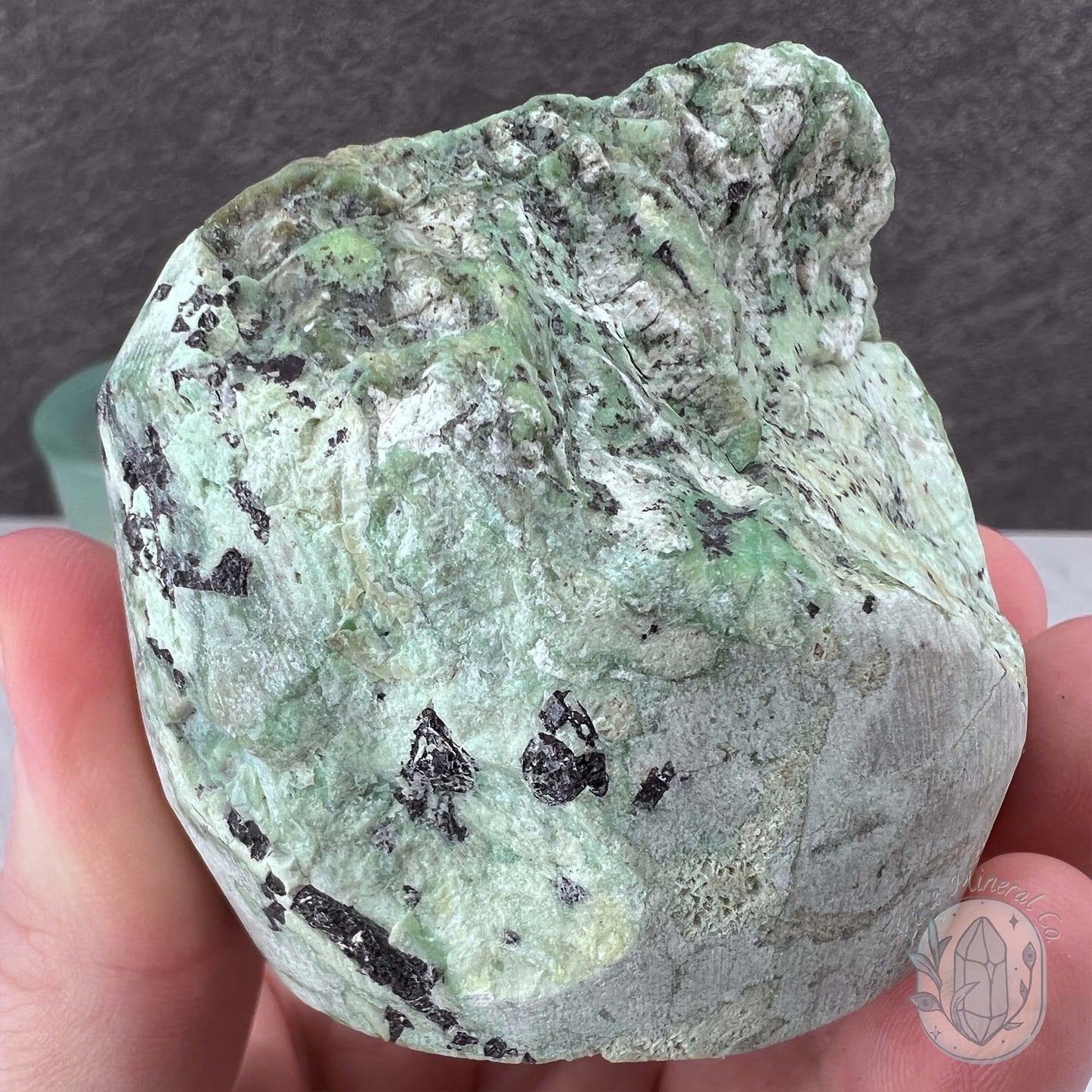 Green Moonstone with Black Tourmaline Hedgehog Specimen