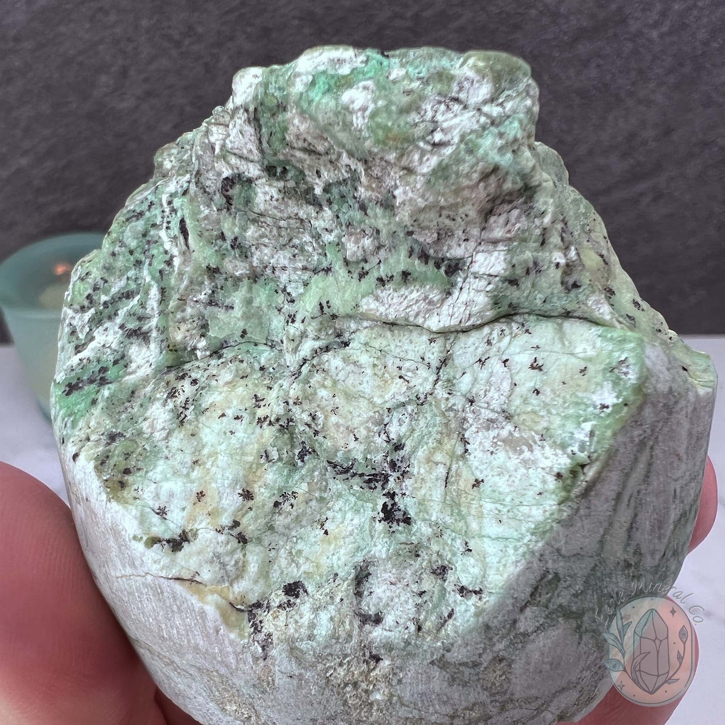 Green Moonstone with Black Tourmaline Hedgehog Specimen