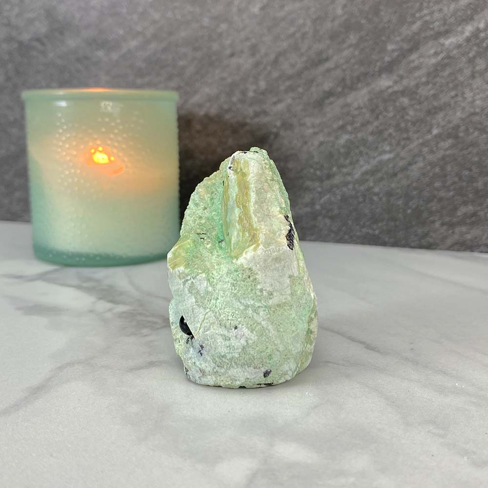 Green Moonstone with Black Tourmaline Hedgehog Carving