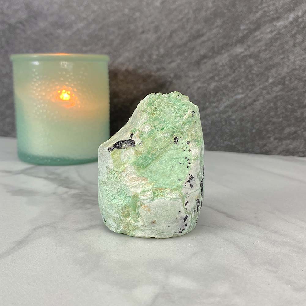 Green Moonstone with Black Tourmaline Hedgehog Carving