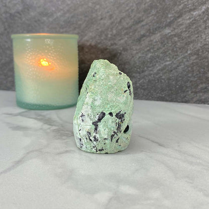 Green Moonstone with Black Tourmaline Hedgehog Carving