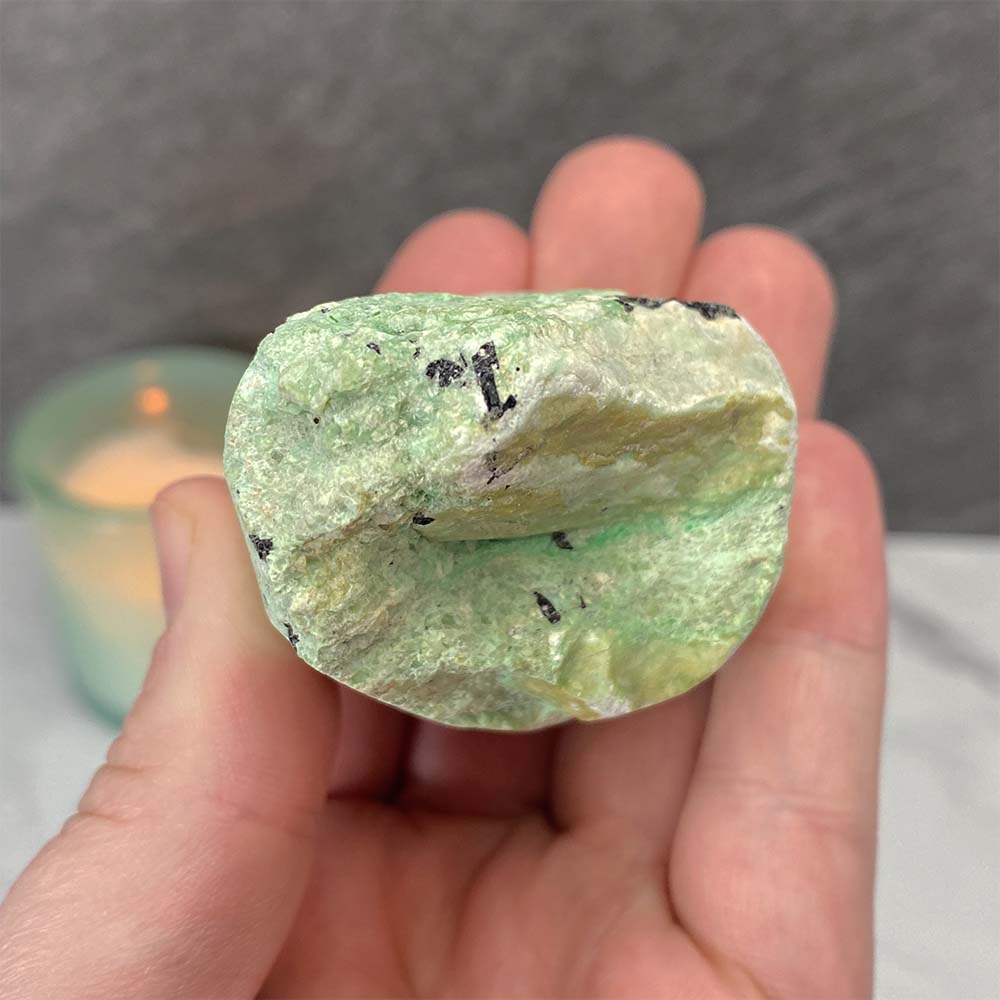 Green Moonstone with Black Tourmaline Hedgehog Carving