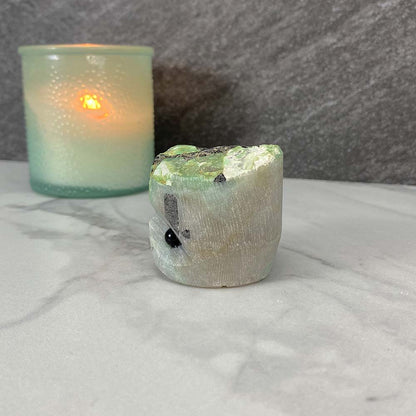 Green Moonstone with Black Tourmaline Hedgehog Carving