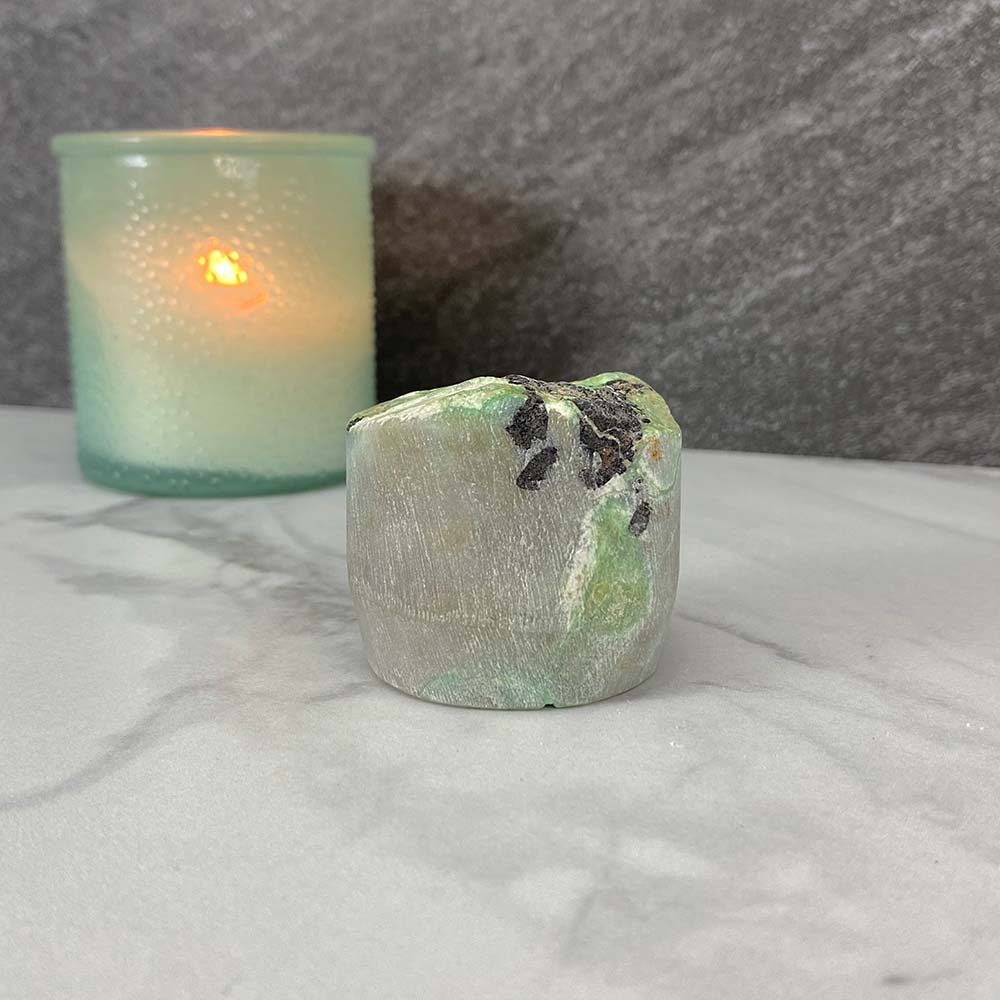 Green Moonstone with Black Tourmaline Hedgehog Carving