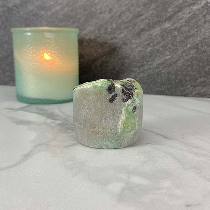 Green Moonstone with Black Tourmaline Hedgehog Carving