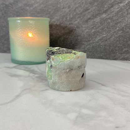 Green Moonstone with Black Tourmaline Hedgehog Carving
