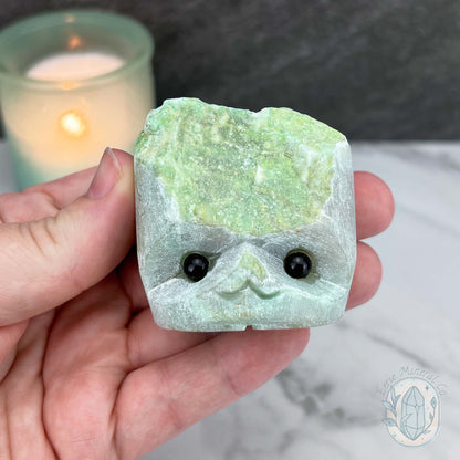 Green Moonstone with Black Tourmaline Hedgehog Specimen