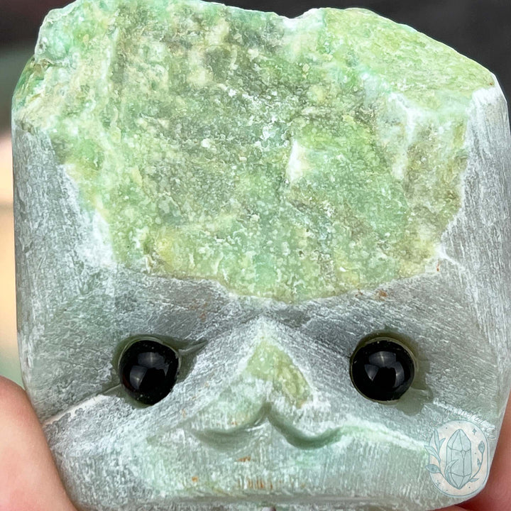 Green Moonstone with Black Tourmaline Hedgehog Specimen