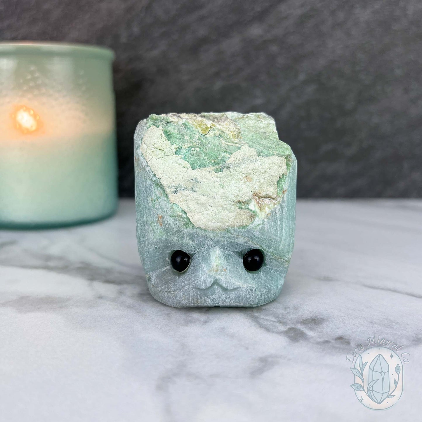 Green Moonstone with Black Tourmaline Hedgehog Specimen